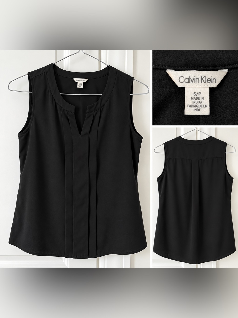Calvin Klein Black Sleeveless V-Neck Pleated Camisole